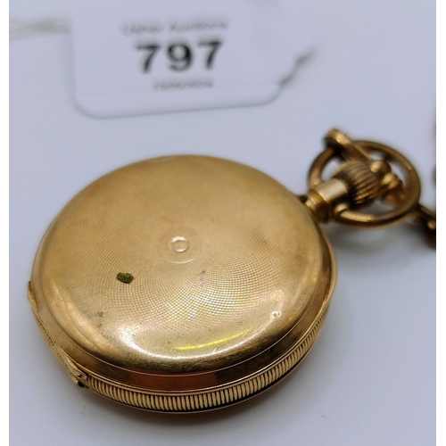 797 - 14k Gold (Warranted 14k US Assay) Elgin Pocket Watch & Gold Plated Chain