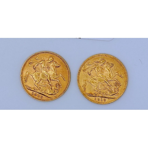 798 - 2 Gold Sovereigns - 1910 & 1913