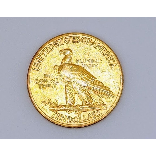 799 - USA Gold $10 Dollar Coin Indian Head Eagle 1908 - Very Fine Condition