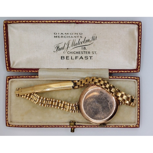 801 - 9ct Gold Neill Belfast Ladies Watch with Rolled Gold Strap - Rolex & Rebberg Mechanism (W&D 11698)