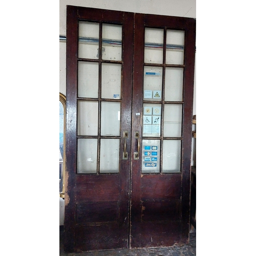 965 - Pair of Glazed Panel Doors with 4 Bronze Handles - Each Door C. 226cm H x 60cm W