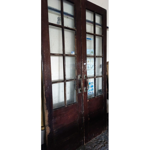 965 - Pair of Glazed Panel Doors with 4 Bronze Handles - Each Door C. 226cm H x 60cm W