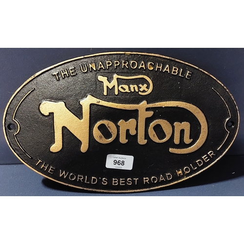 968 - Norton Cast Metal Plaque - C. 33cm W