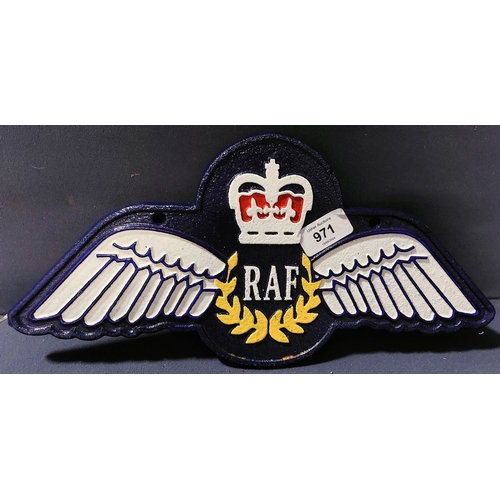 971 - RAF Cast Metal Plaque C. 35cm W