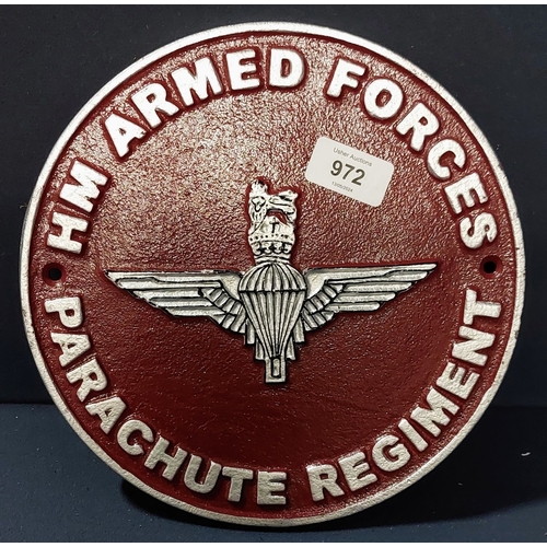 972 - HM Armed Forces Parachute Regiment Cast Metal Plaque - C. 24cm W