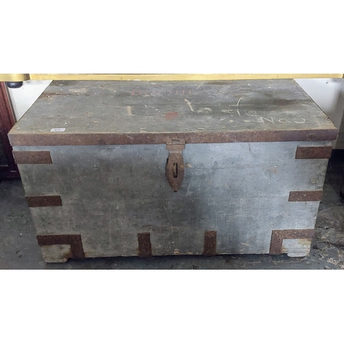 975 - Metal Bound Tin Lined Trunk - C. 93cm W x 60cm D x 50cm H