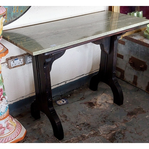 981 - Oak Gothic Style Base Table with Marble Top - C. 107cm W x 46cm D