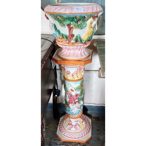 983 - Italian Glazed Jardiniere and Stand