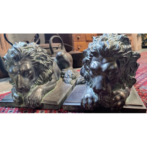 238 - Pair of Heavy Moulded Composite Lion Figures - C. 45cm W