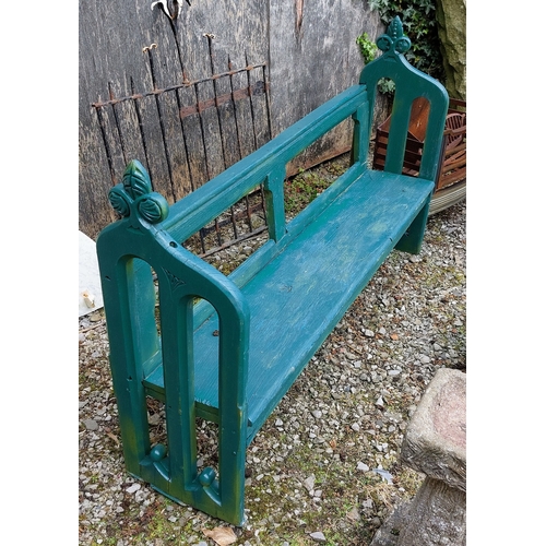 496 - Green Painted Wooden Bench - C. 160cm W x 40cm D