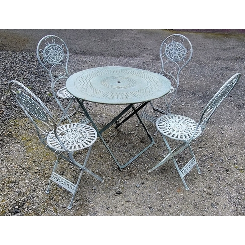 505 - Metal Garden Dining Set - Round Table (C. 96cm W x 73cm H) and 4 Chairs