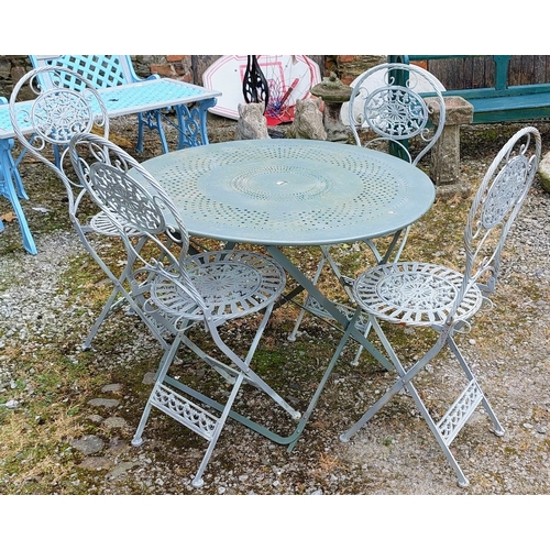 505 - Metal Garden Dining Set - Round Table (C. 96cm W x 73cm H) and 4 Chairs