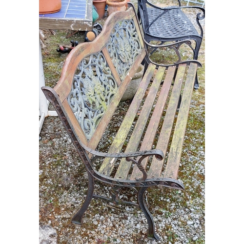 516 - Metal And Wooden Slat Garden Bench - C. 126cm W