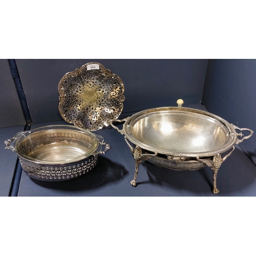 103 - 3 Pieces of Good Silver Plate inc Domed Entree Server