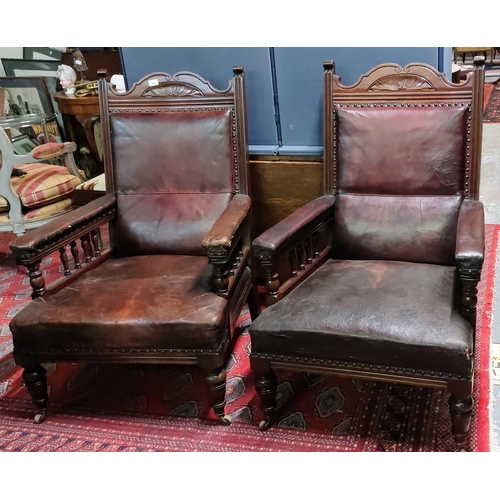 106 - Pair of Victorian Mahogany Library Chairs with Leather Upholstery