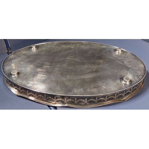 108 - Large Pierced Gallery Silver Plate Tray with Inscription - C. 56cm W x 37cm D
