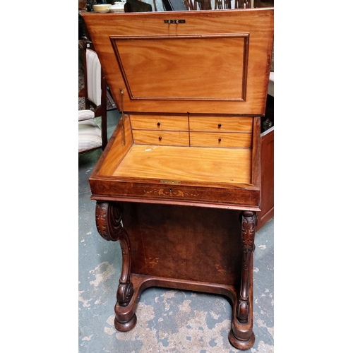 111 - Inlaid Birds Eye Walnut Davenport with Brass Gallery, Tooled Leather Slope and on Castors - C. 57cm ... 