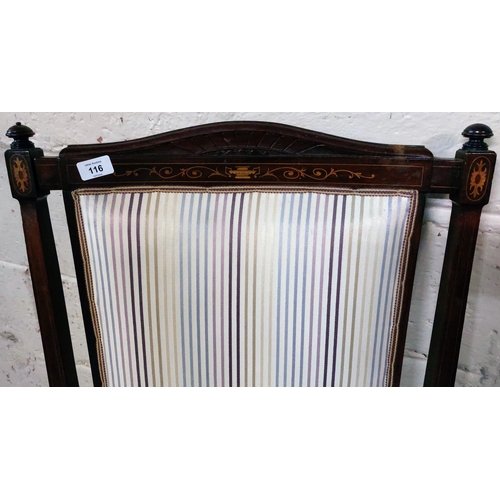 116 - Inlaid Edwardian Mahogany Upholstered Armchair on Castors