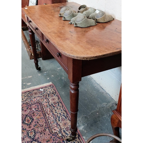 29 - Mahogany Side Table on Large Brass Castors with Faux Drawer  - C. 126cm W x 65cm D x 81cm H