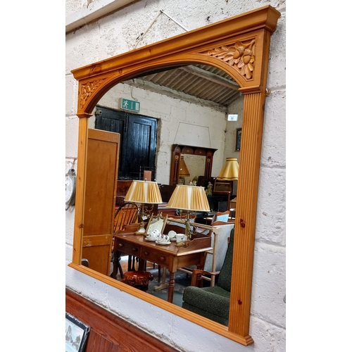 33 - Large Pine Framed Overmantle Mirror - C. 122cm W x 110cm H