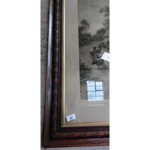 43 - Pair of Carved Oak Frame Country Scenes - C. 95cm H x 59cm W