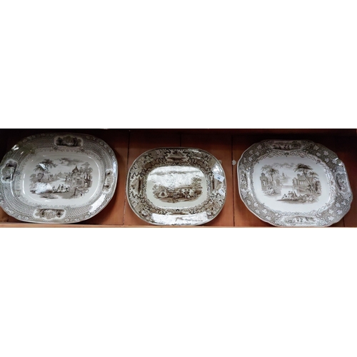 48 - 3 Large Brown Meat Platters