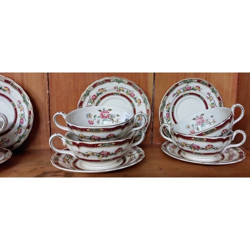 49 - Marlborough Floral Pattern Soup Bowls & Saucers - 12 Place Setting