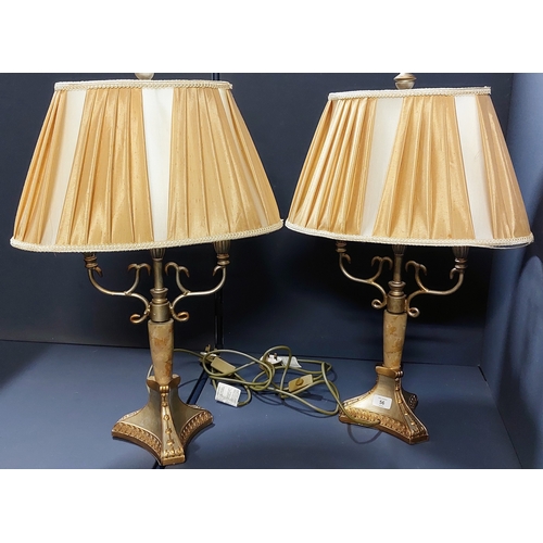 56 - Pair of Brass Table Lamps & Shades - C. 72cm H