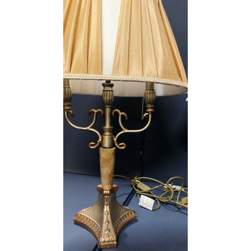 56 - Pair of Brass Table Lamps & Shades - C. 72cm H