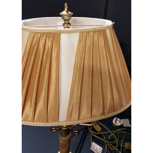 56 - Pair of Brass Table Lamps & Shades - C. 72cm H