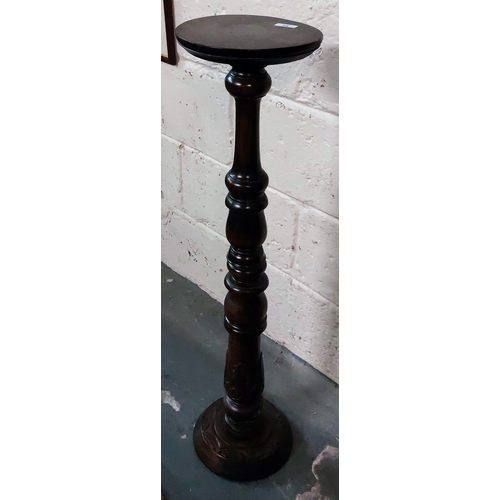 78 - Tall Carved Base Mahogany Plant Stand - C. 100cm H x 25cm W