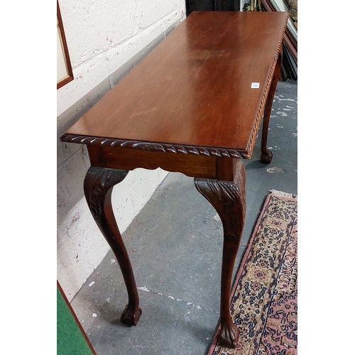 91 - Mahogany Rope Edge Hall Table on Ball and Claw Feet - C. 122cm W x 45cm D x 77cm H