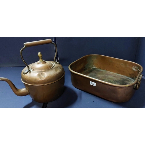 140 - Large Rectangular Copper Pan C. 42cm x 34cm & Copper Kettle