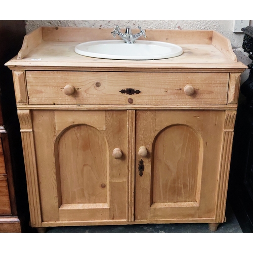 148 - Stripped Pine Cupboard with Fitted Sink - C. 103cm W x 51cm D x 98cm H