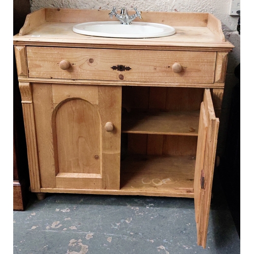 148 - Stripped Pine Cupboard with Fitted Sink - C. 103cm W x 51cm D x 98cm H