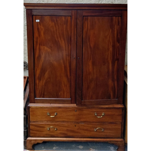 149 - Mahogany Linen Chest / Wardrobe with 2 Drawers - C. 129cm W x 58cm D x 192cm H