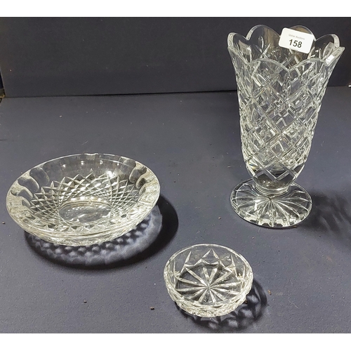 158 - Waterford Crystal Cut Glass Vase, Ashtray and Bowl