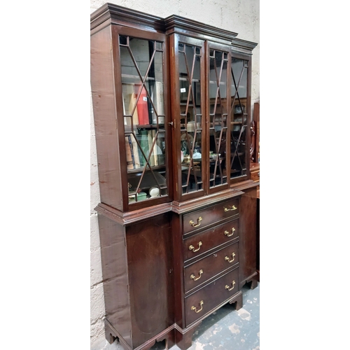 164 - Mahogany Astral Glazed Breakfront Bookcase in the Georgian Style with 4 Drawers - C. 130cm W x 44cm ... 