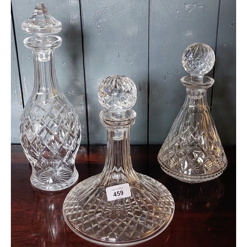 459 - 3 Waterford Crystal Cut Glass Decanters