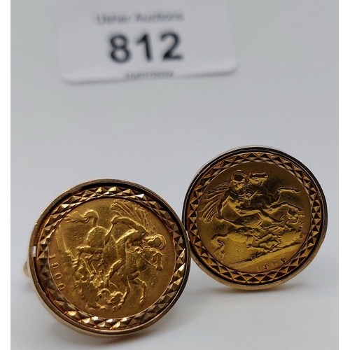 812 - Pair of Victorian Half Sovereigns 1900; Set in 9 ct Gold Cufflinks - 17 gram