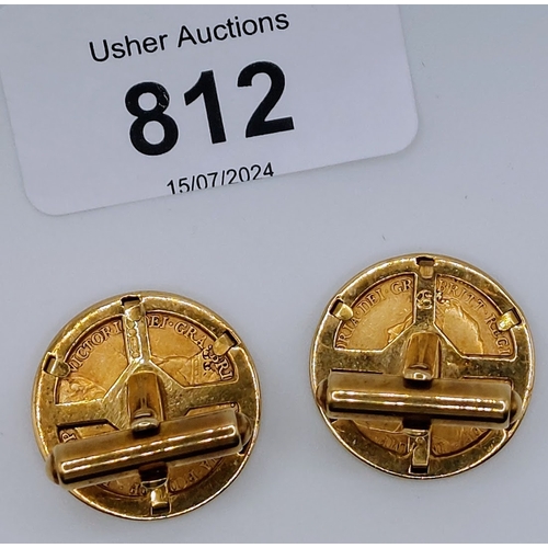 812 - Pair of Victorian Half Sovereigns 1900; Set in 9 ct Gold Cufflinks - 17 gram