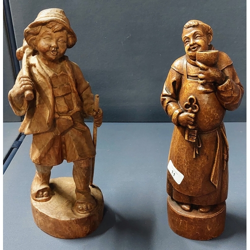 11 - Pair of Pastoral Carved Wooden Figures - C. 35cm H