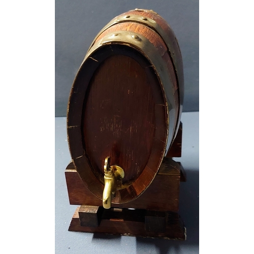 113 - Brass Bound French Port Barrel on Stand - C. 20cm x 25cm H