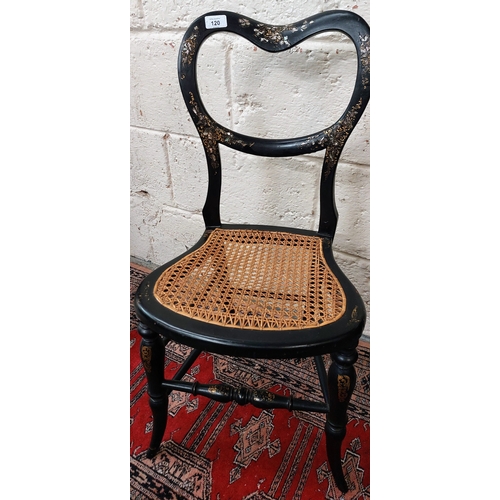 120 - Ebonised Occasional Cane Seat Chair with Mother of Pearl Inlay