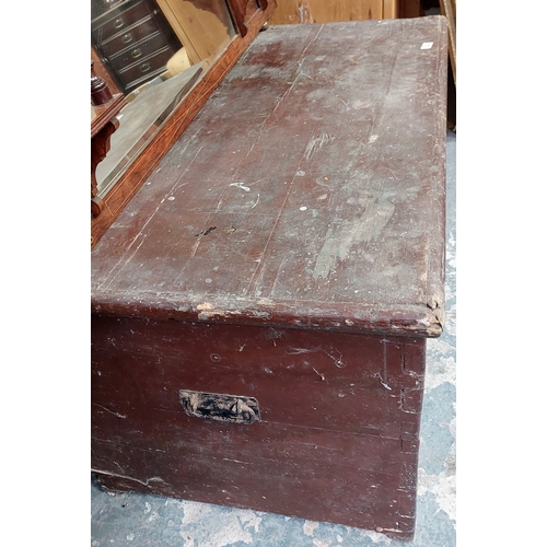 139 - Antique Pine Trunk - C. 115cm W x 56cm D x 51cm H