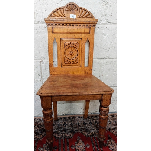 16 - Carved Oak Hall Chair