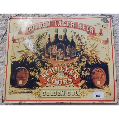 167 - Tin Golden Lager Beer Sign - C. 40cm W x 33cm H