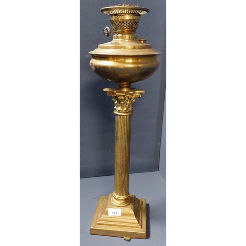 171 - Brass Corinthian Column Oil Lamp - C. 60cm H