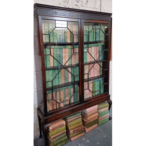 18 - Mahogany Display Case with Astral Glazed Doors on Ball and Claw Feet - C. 128cm W x 33cm D x 190cm H