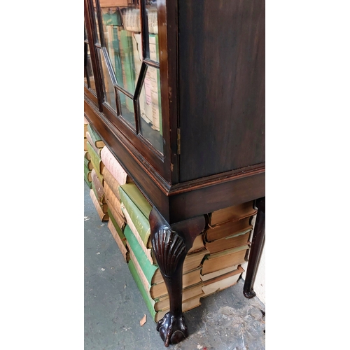 18 - Mahogany Display Case with Astral Glazed Doors on Ball and Claw Feet - C. 128cm W x 33cm D x 190cm H